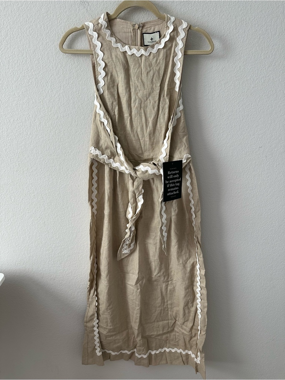 TUCKERNUCK Sand Ric Rac Tie Brocks Beige Dress SZ S - Picture 2 of 6